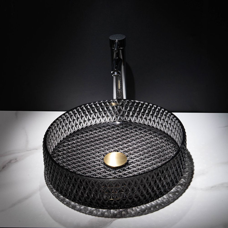 Homary 19.89'' Black Glass Circular Bathroom Sink with Overflow